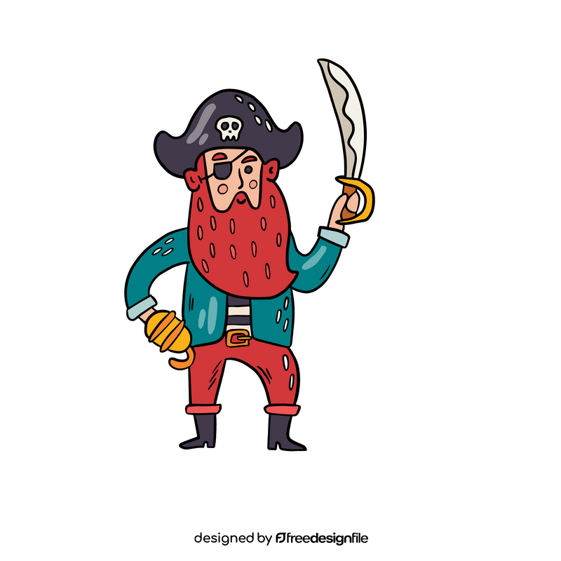 Cartoon pirate holding sword drawing clipart