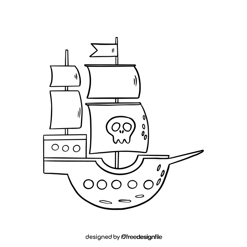 Pirate ship illustration black and white clipart