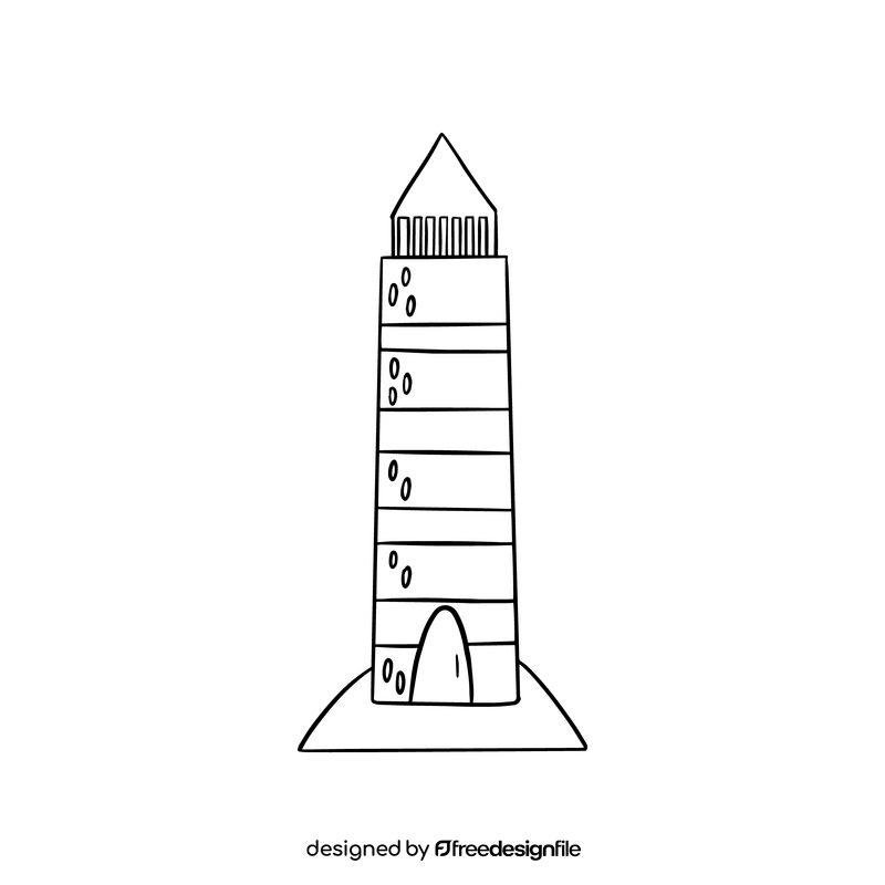Pirate lighthouse drawing black and white clipart