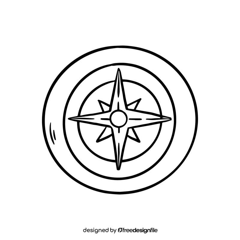 Pirate compass illustration black and white clipart