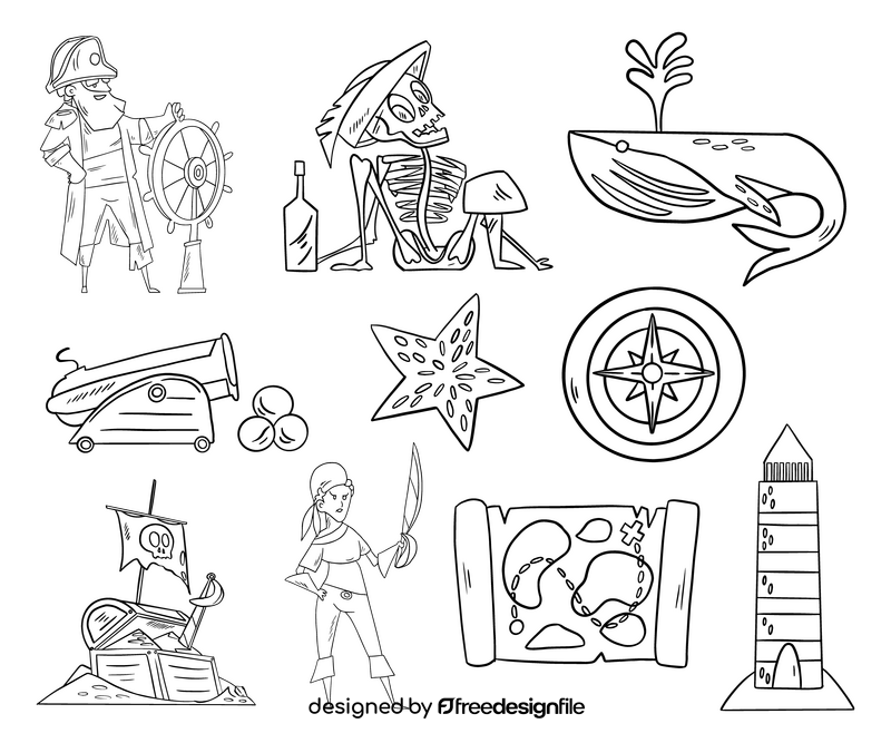 Pirates cartoon set black and white vector