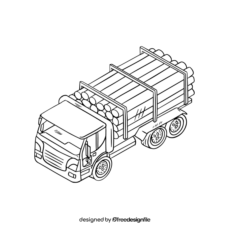 Timber truck illustration black and white clipart