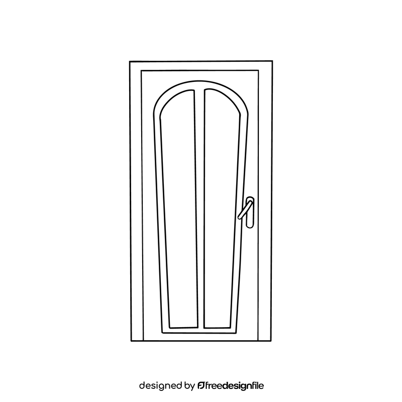 Windowed door black and white clipart