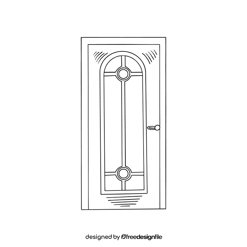 Windowed door drawing black and white clipart