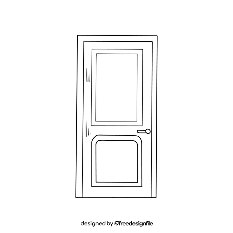 Half glass wooden door black and white clipart