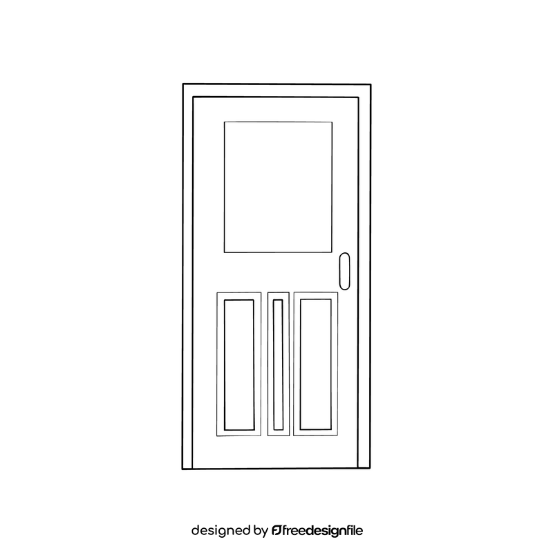 Windowed door black and white clipart