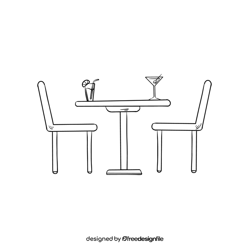 Table and chairs illustration black and white clipart