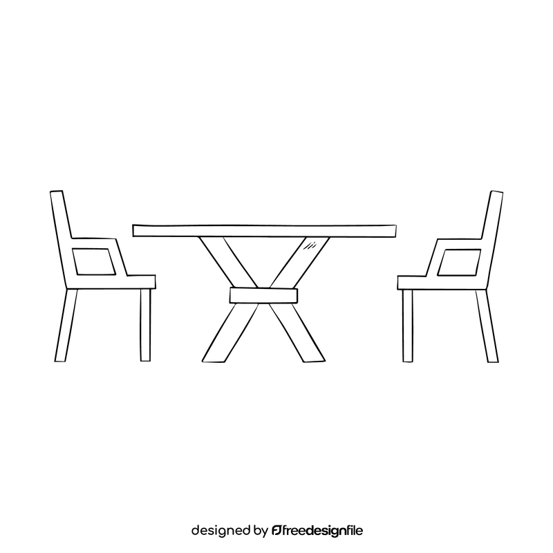 Table and chairs illustration black and white clipart