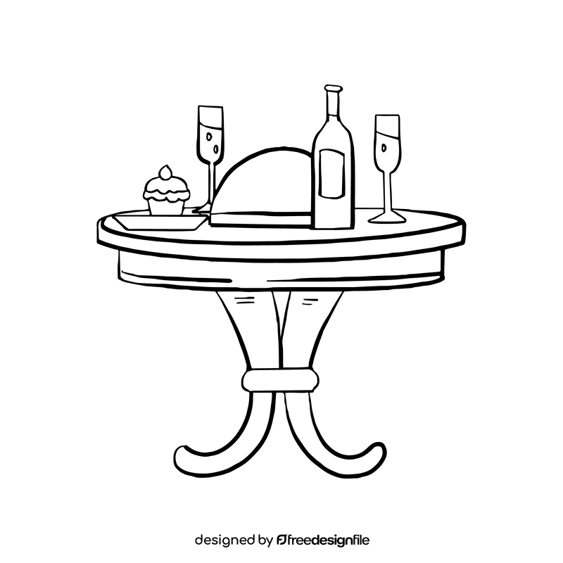 Wooden cafe table black and white clipart