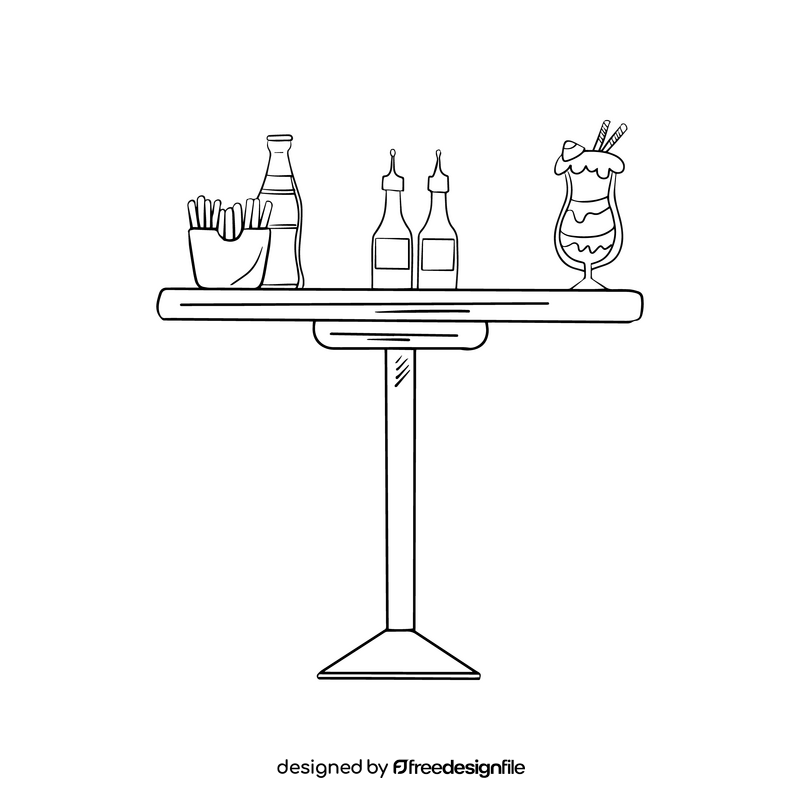 Cafe table black and white clipart