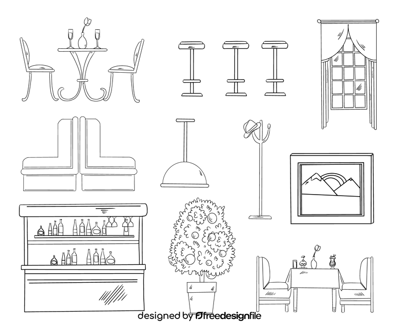 Cafe set black and white vector