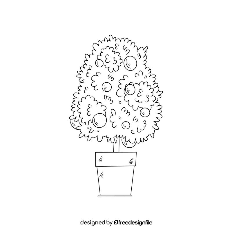 Potted tree black and white clipart