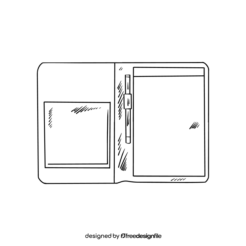 High end notebook with pen black and white clipart
