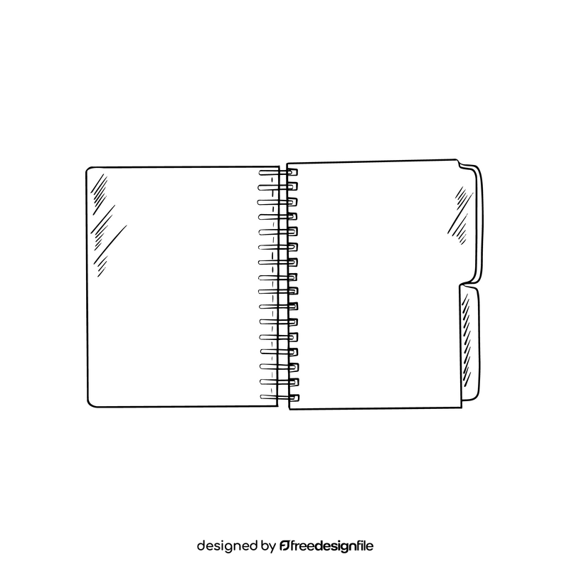 Open spiral notebook black and white clipart