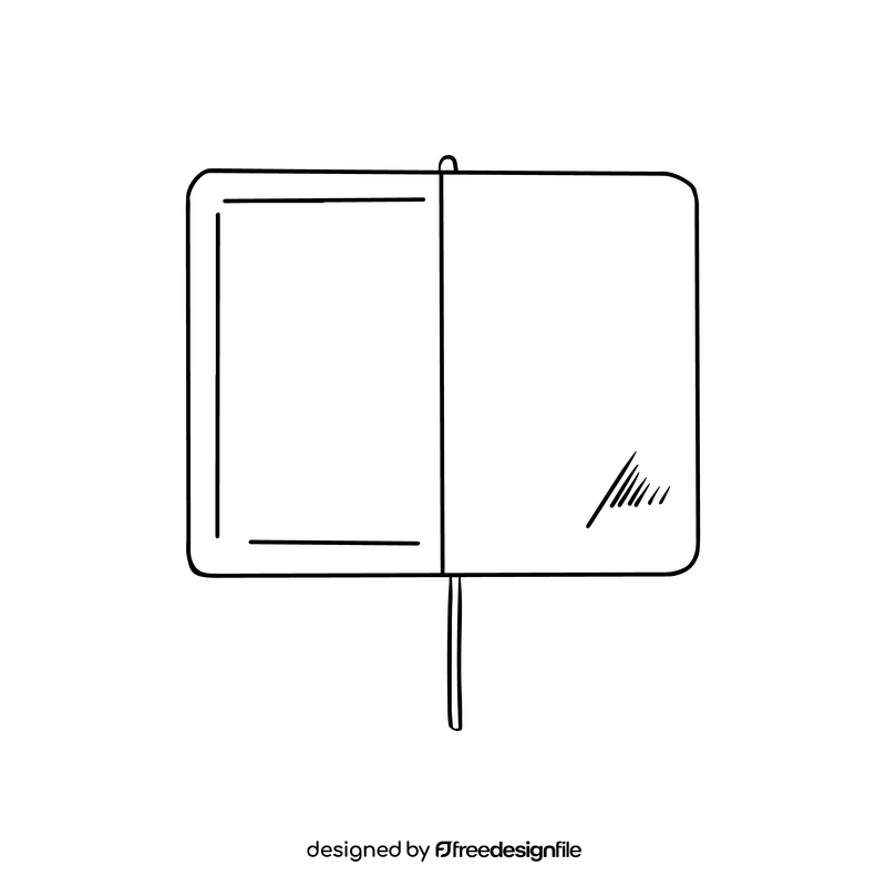 Open notebook cartoon black and white clipart