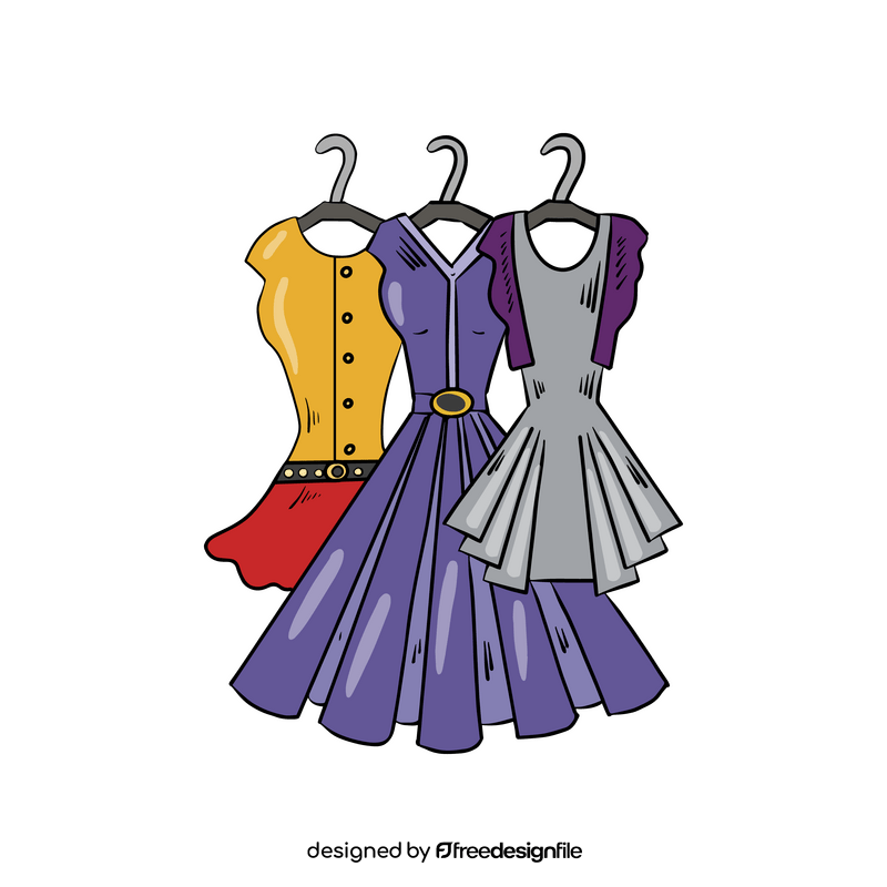 Cartoon clothes, dresses hanging on hanger clipart