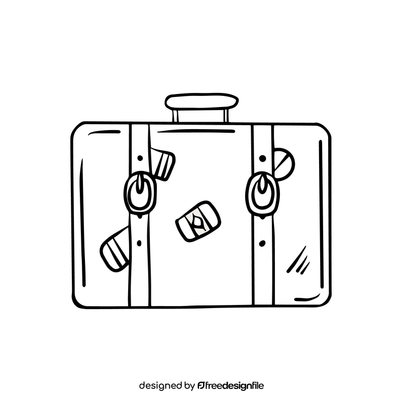 Hand holding suitcase black and white clipart