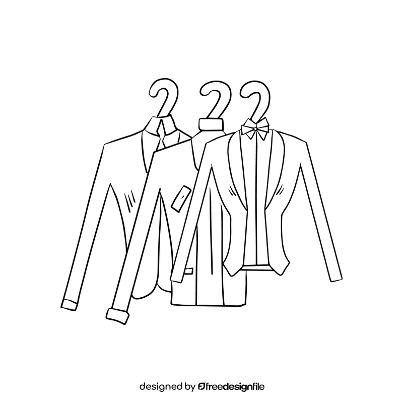 Men tailcoats cartoon, event clothes, elegant dress black and white clipart