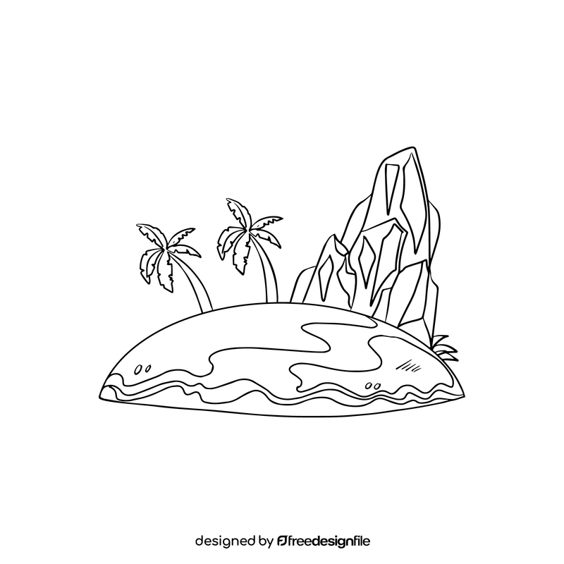 Cartoon beach, island black and white clipart