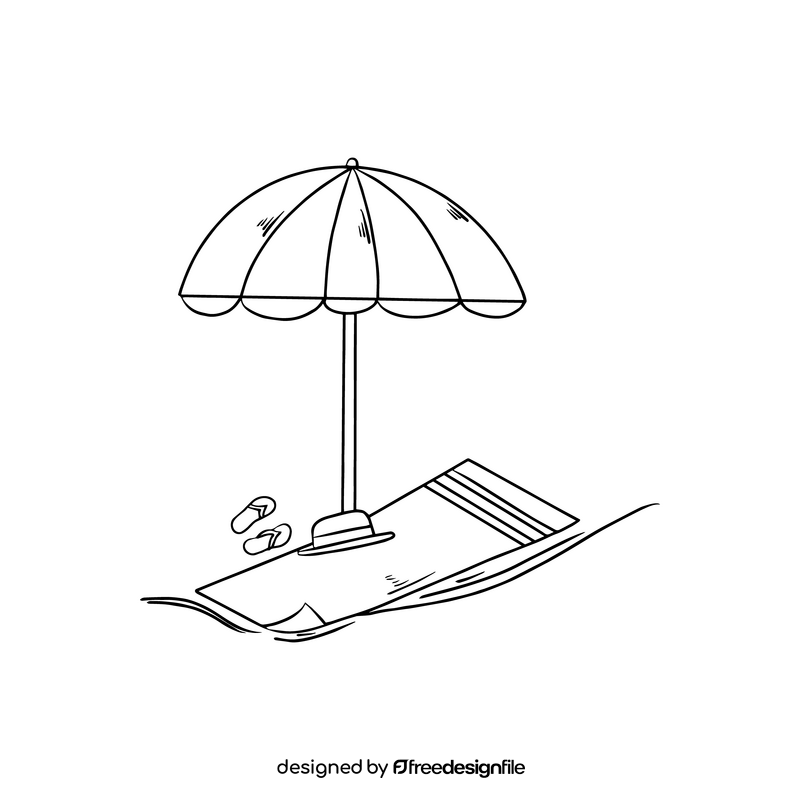 Beach umbrella and towel black and white clipart