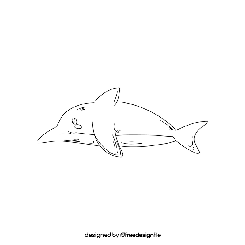 Cute dolphin cartoon drawing black and white clipart