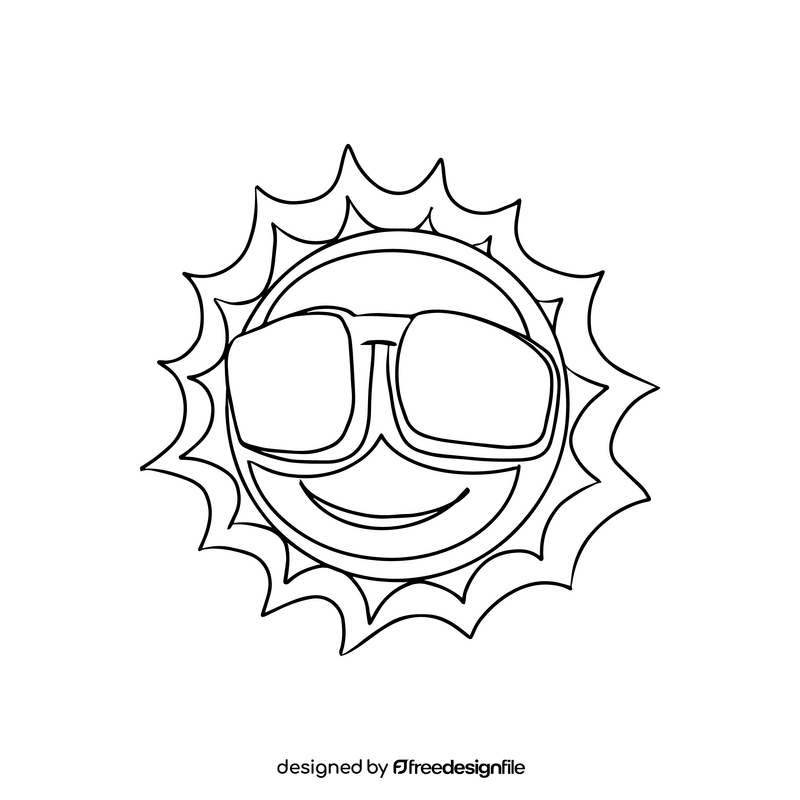 Cartoon sun with sunglasses black and white clipart