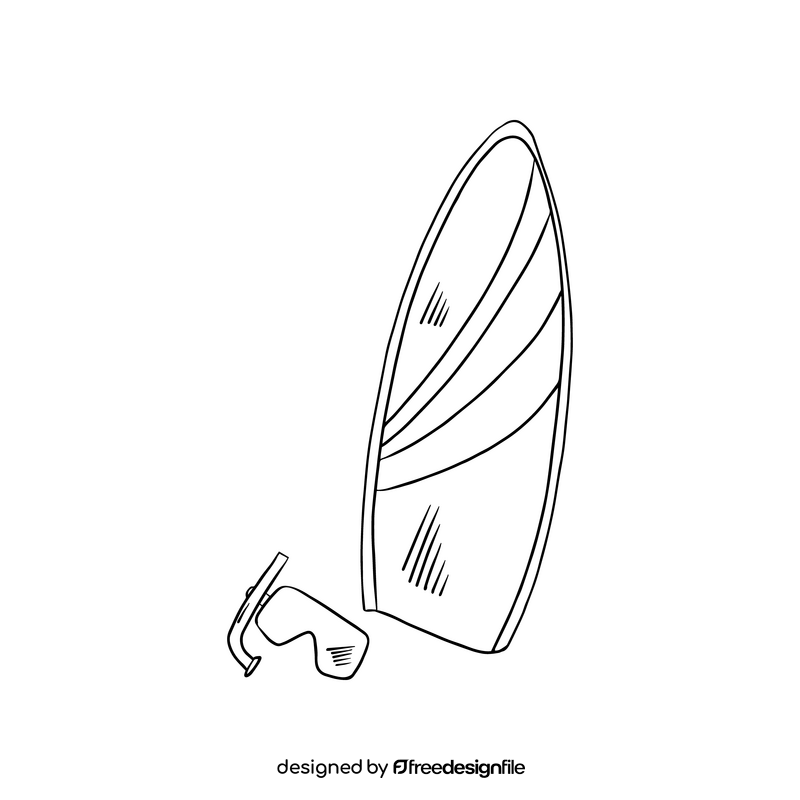 Surfboard black and white clipart