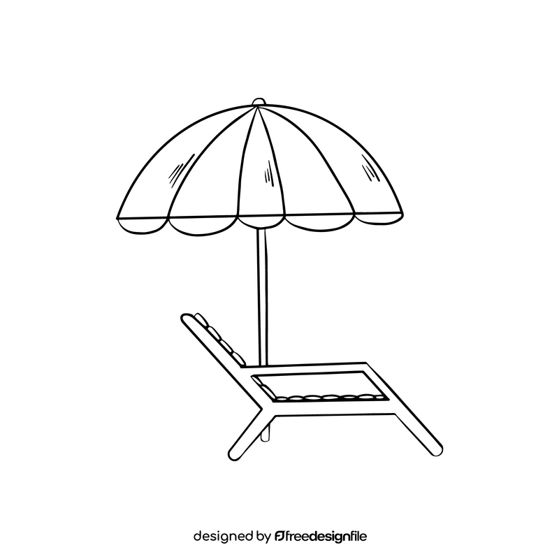 Beach umbrella with deck chair black and white clipart