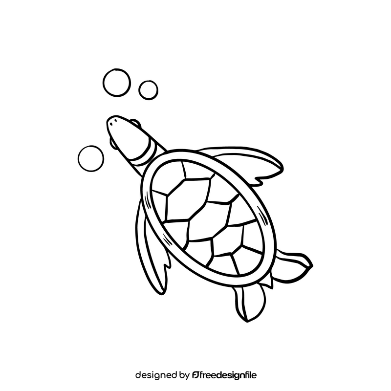 Sea turtle cartoon black and white clipart