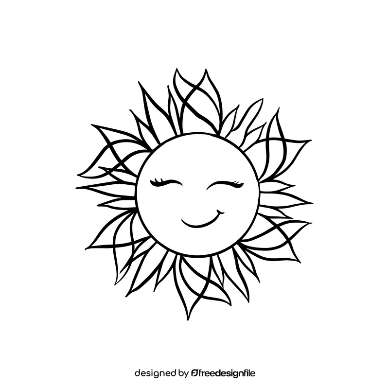Cartoon sun smiling black and white clipart