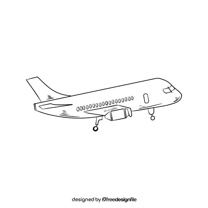 Airplane cartoon, plane drawing black and white clipart
