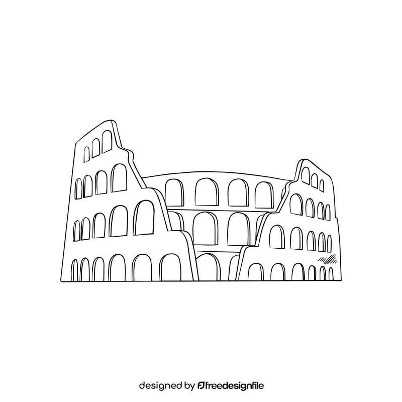 Coliseum Rome cartoon black and white clipart