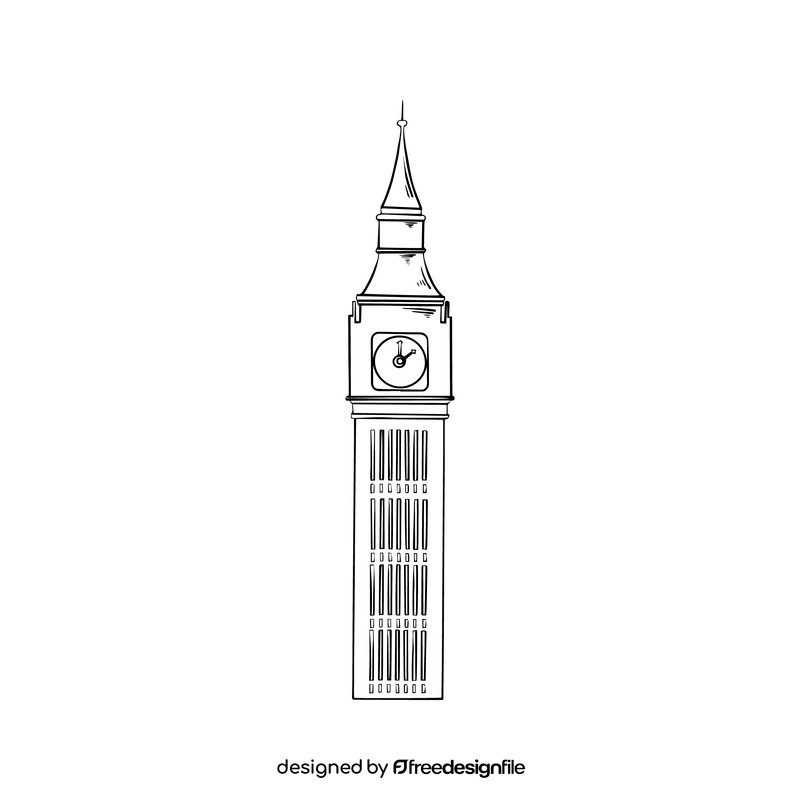 Big Ben London clock tower black and white clipart