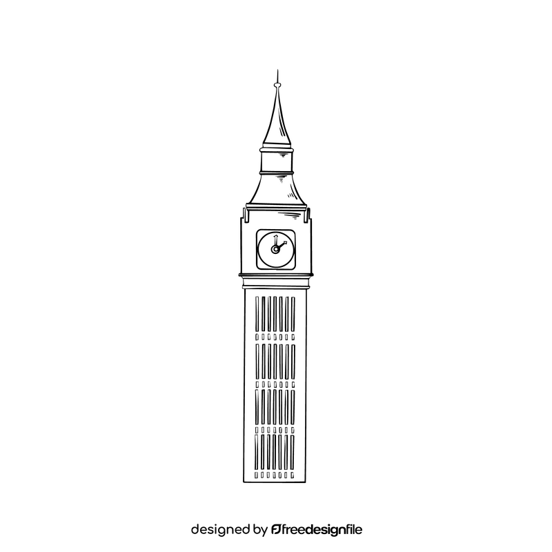 Big Ben London clock tower black and white clipart