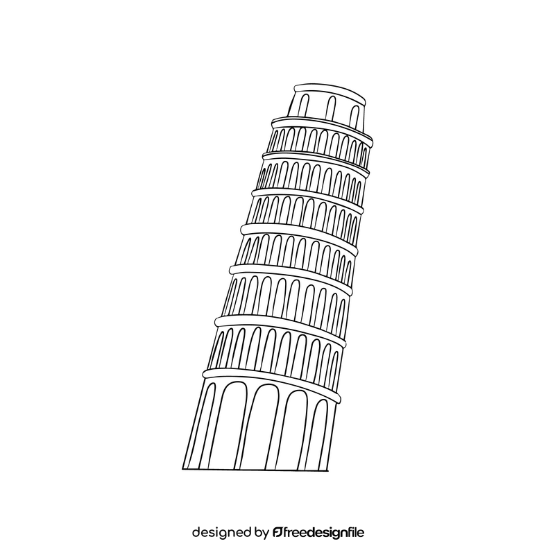 Italy Leaning Tower of Pisa illustration black and white clipart