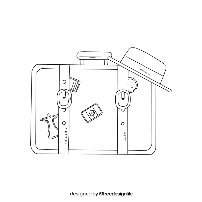 Travel suitcase black and white clipart