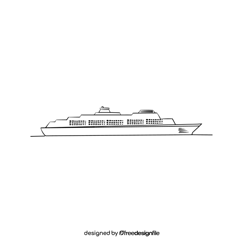 Cruise ship side view black and white clipart