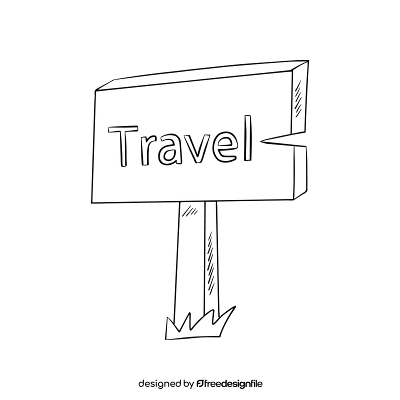 Travel wooden sign black and white clipart