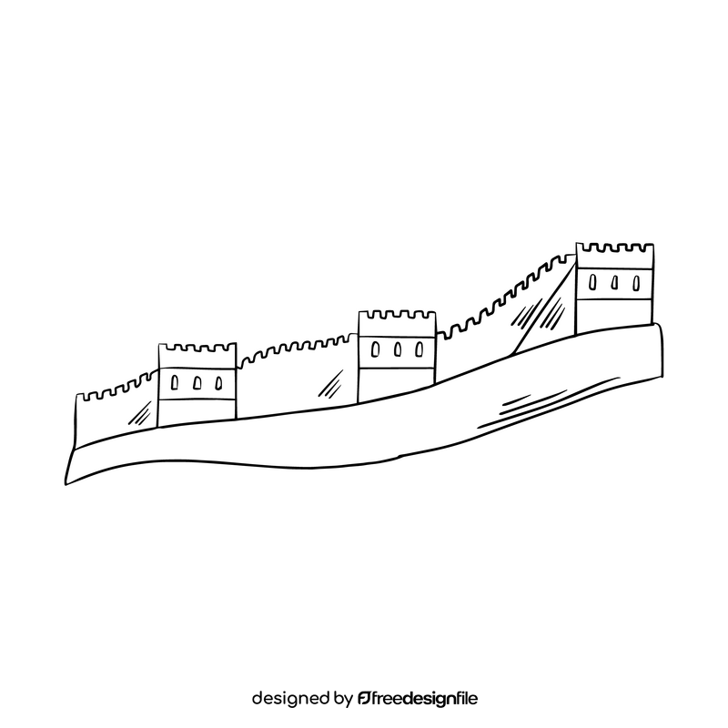 Great Wall of China black and white clipart