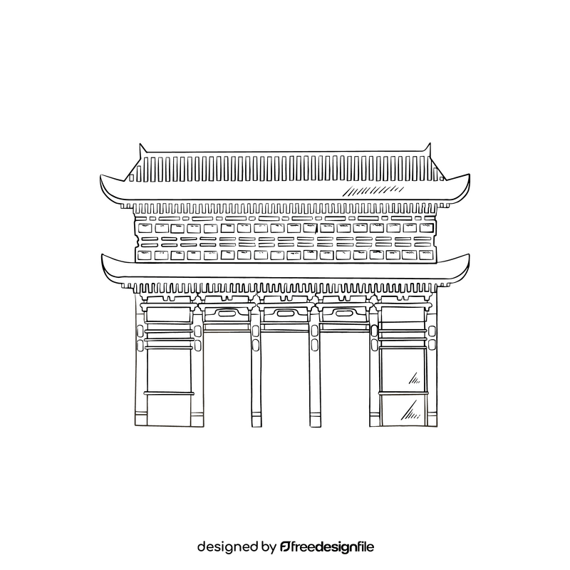 Temple cartoon black and white clipart
