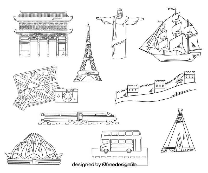 Travel vacation black and white vector