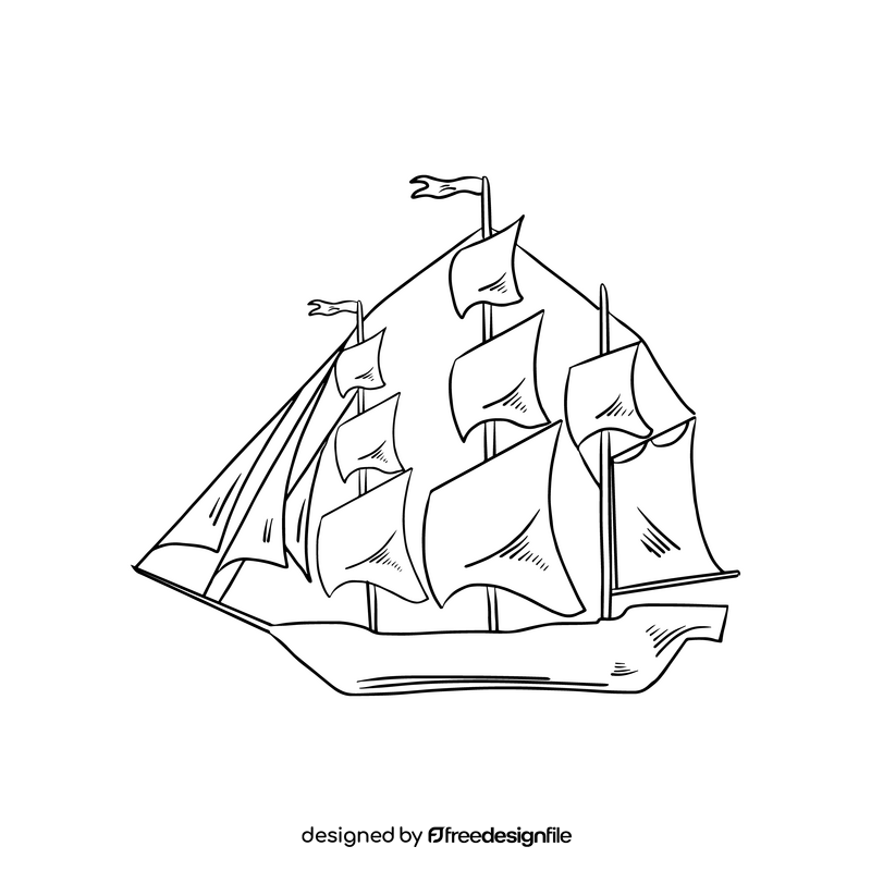 Sailboat, yacht cartoon black and white clipart
