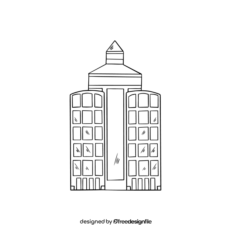 City building cartoon black and white clipart