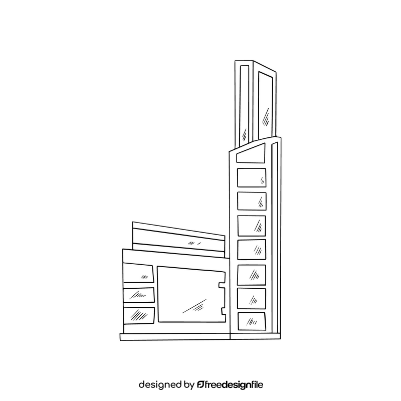 City building illustration black and white clipart