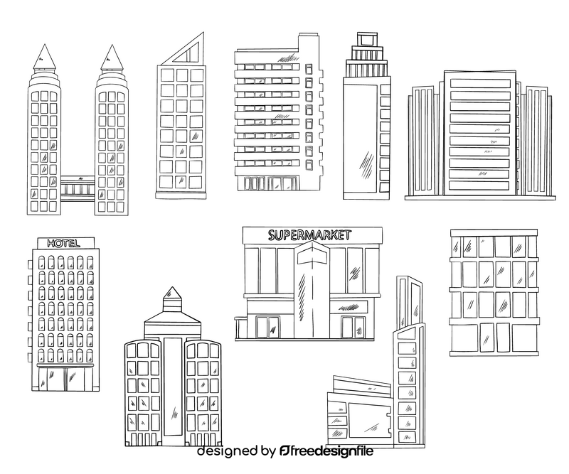 City buildings black and white vector