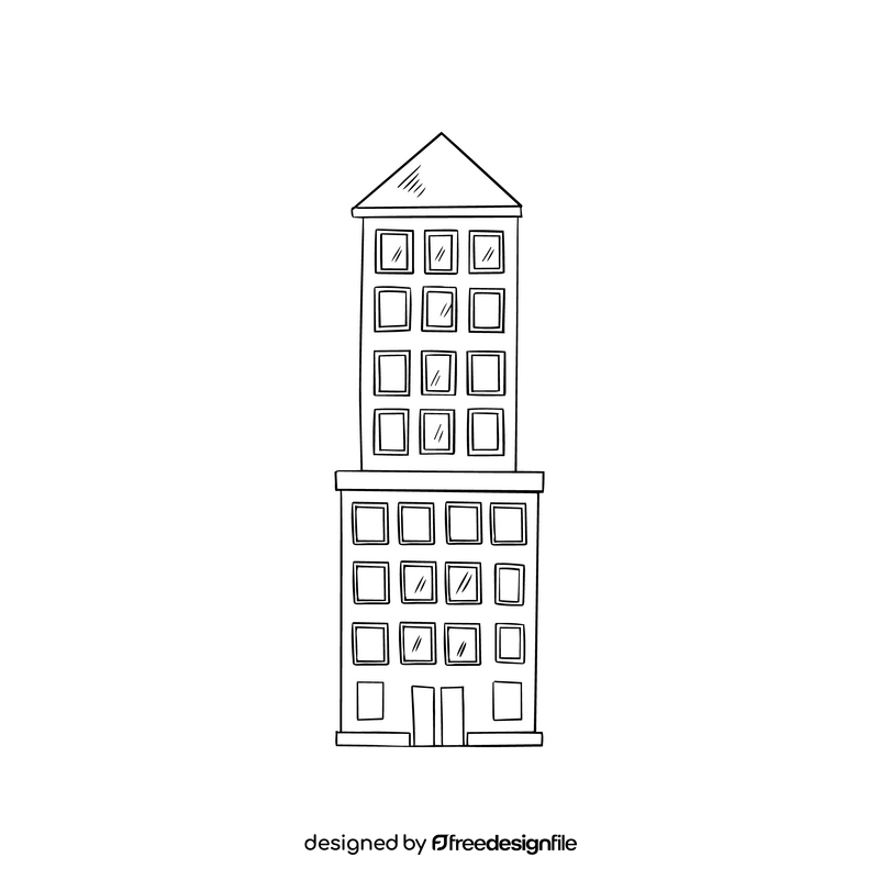 Building cartoon black and white clipart