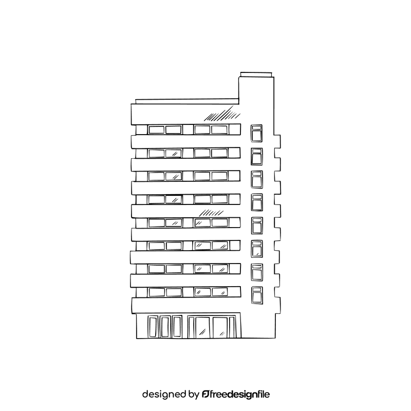 Modern multi storey apartment building black and white clipart