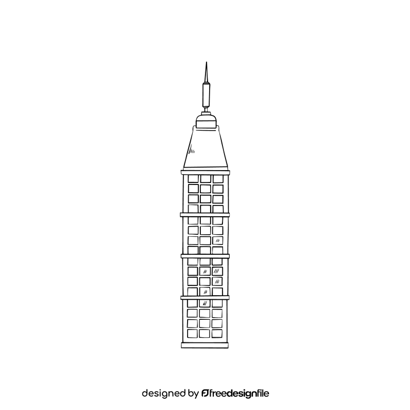 Skyscraper building illustration black and white clipart