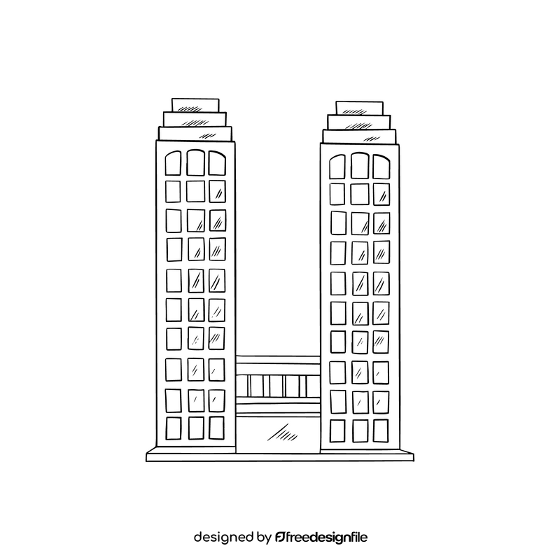Skyscraper buildings cartoon black and white clipart