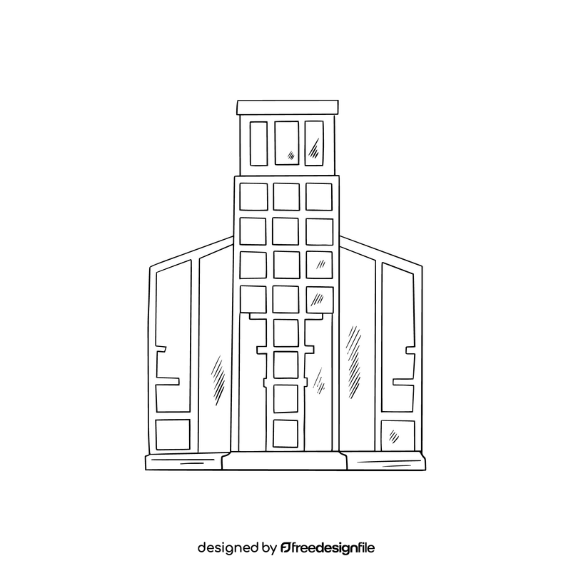 Glass tower building black and white clipart